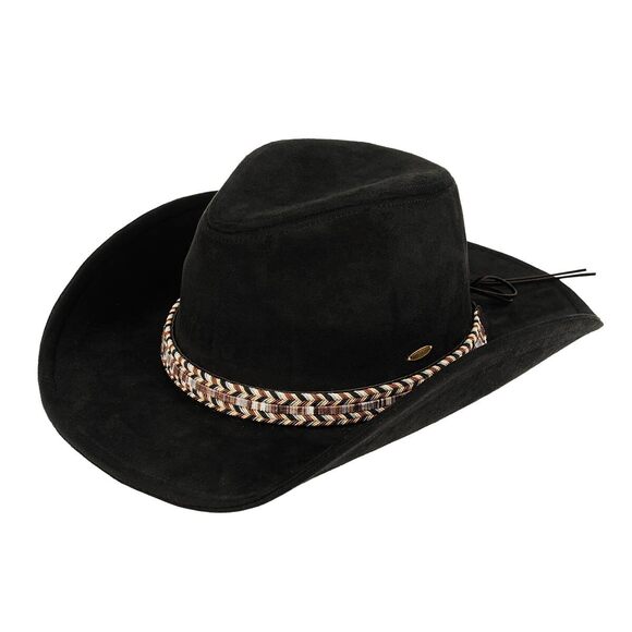 7924 Suede Cowboy Hat For Women, Black Tejana, Wide Brim Fedora, Decorative main image 4
